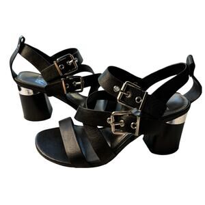 Womens Paige Black‎ Leather Strappy Sandals Cocktail Party Block Heel Size 5.5